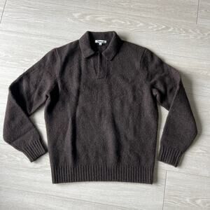 Madewell Open Collar Sweater Polo in Yak-Alpaca Blend Mens Small Dark Brown